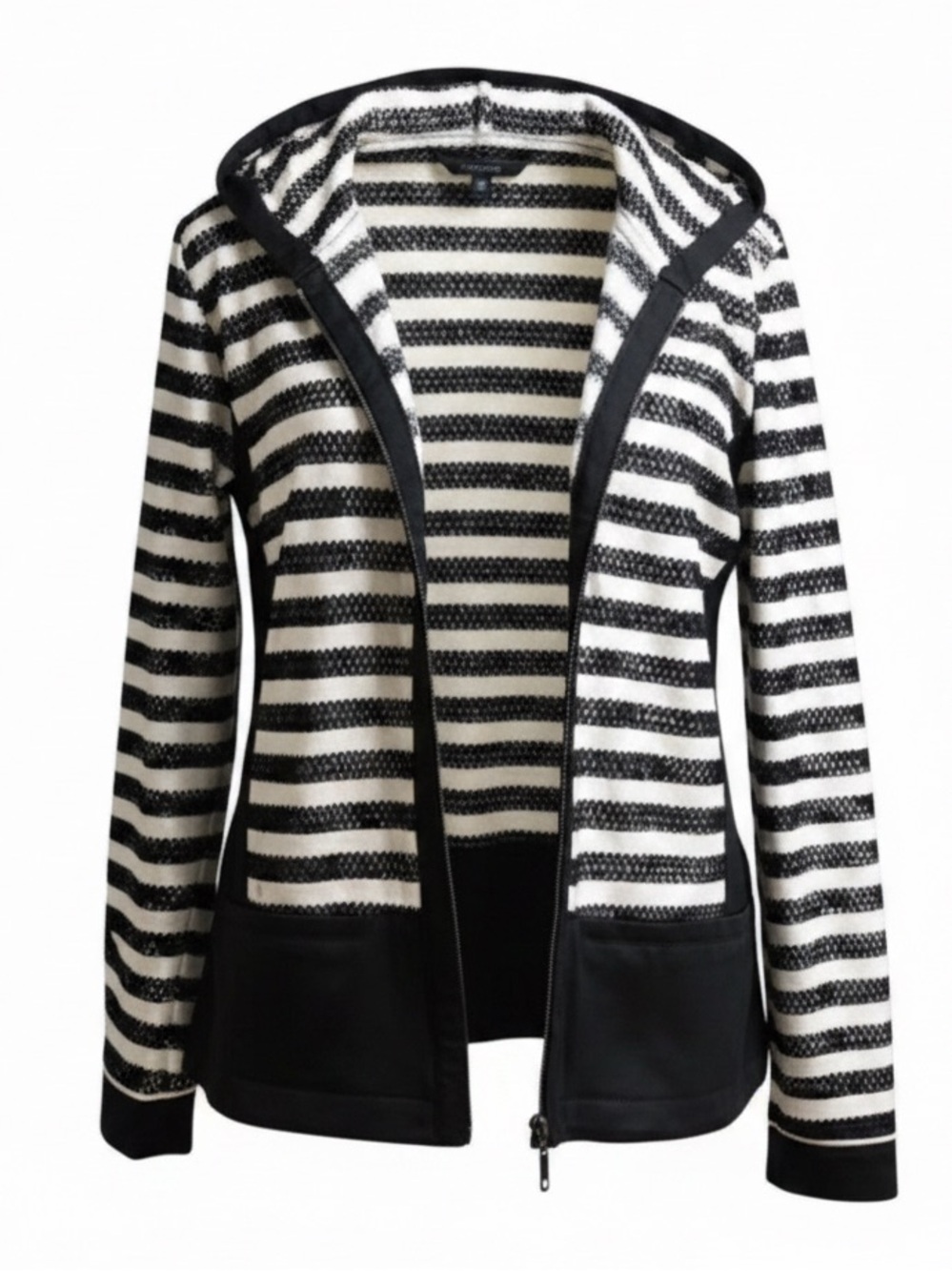 Zenergy By Chico’s Women’s ‘Neema’ Mesh Striped Jacket. Black, White. Size 1